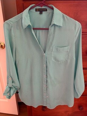 Outback Red Mint Green Dot Collared Button-Down Shirt